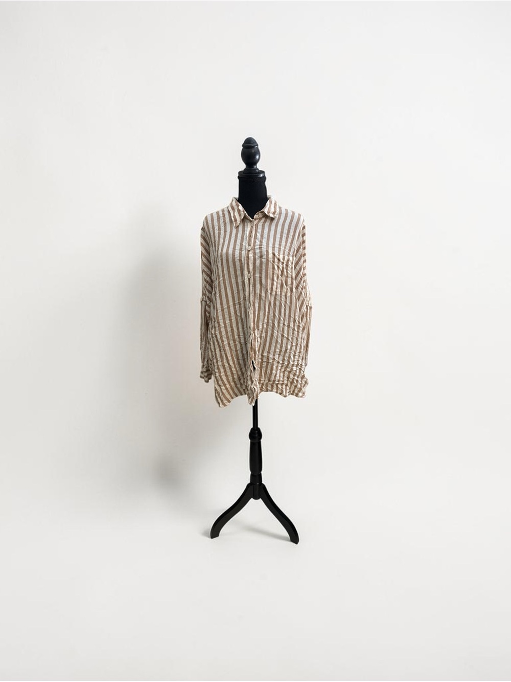 American Eagle Outfitters Beige and White Striped Button-Down Shirt